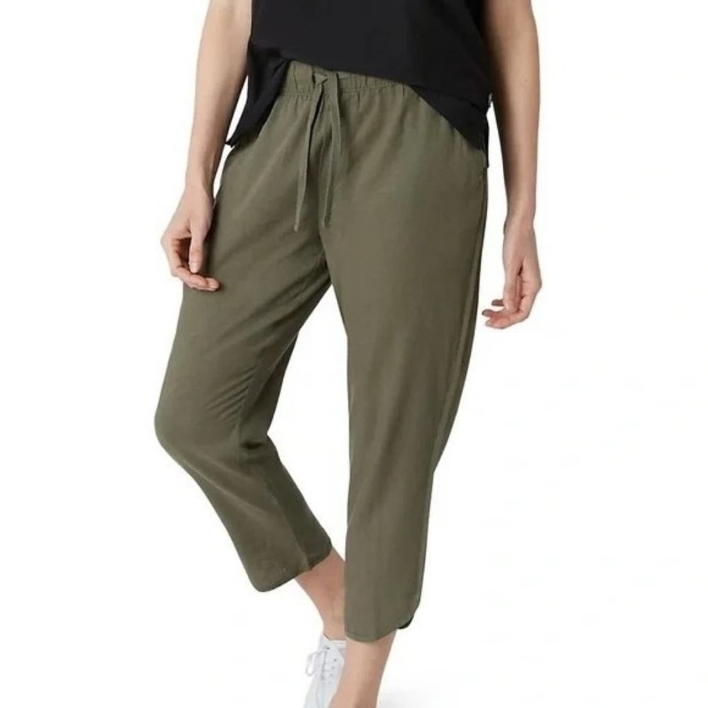 Kut From the Kloth Linen Blend Pull-On High Waist‎ Cropped Pants Green Small S